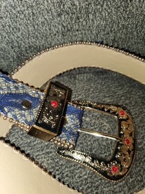 Women's Blue Belt with Gold-Tone Floral Buckle